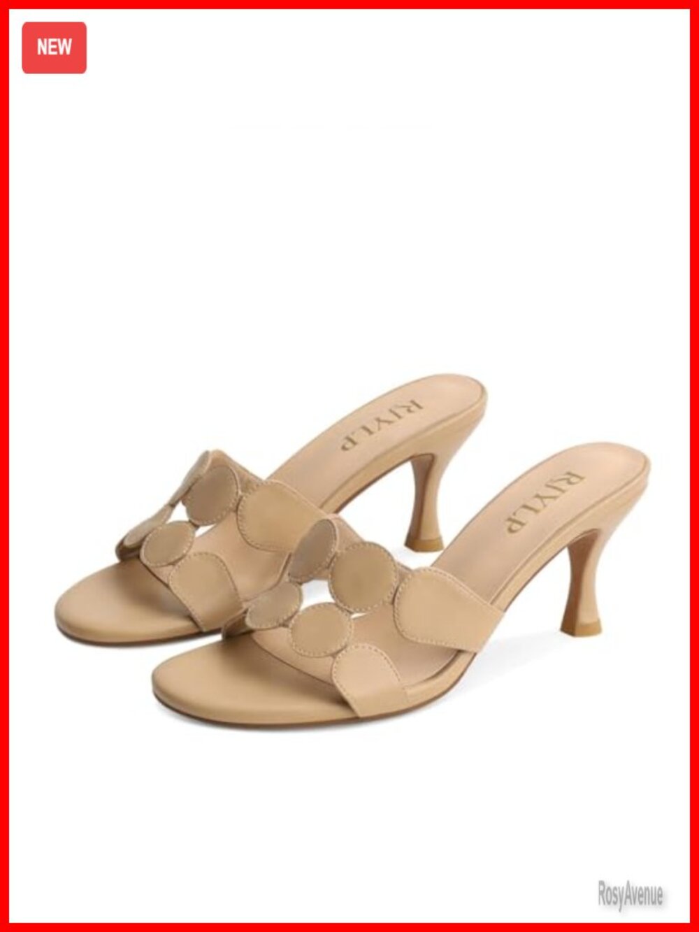 Kitten Heel Mules for Women Circle Cutout Slip On Slide Sandals Open Toe
